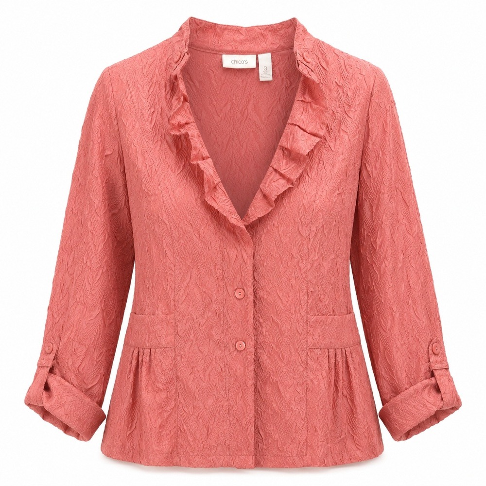 Cottagecore Prairie Chico's Saimon Ruffle Jacket Textured Boho Blazer S Coquett